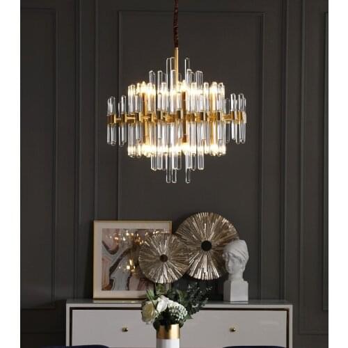 Postmodern Luxury LED Chandelier Copper Crystal Simple Chandelier Lighting Living Room Dining Room Bedroom Creative Hanging Lamp