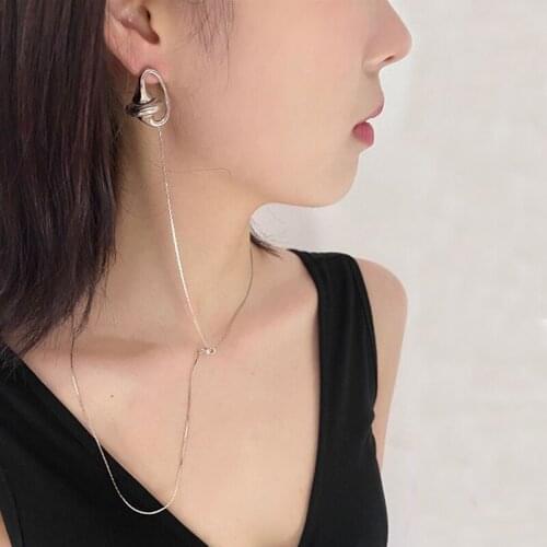 SRCOI Silver Color Metal Geometric Gyro Shape Stud Earrings With Long Thin Simple Chokers Necklace Together Fashion Accessorie