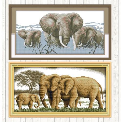 Holy Elephants Counted Cross-stitch Patterns 14CT 11CT Printed Canvas A Happy Family DIY Handwork Embroidery Set Needlework Kits