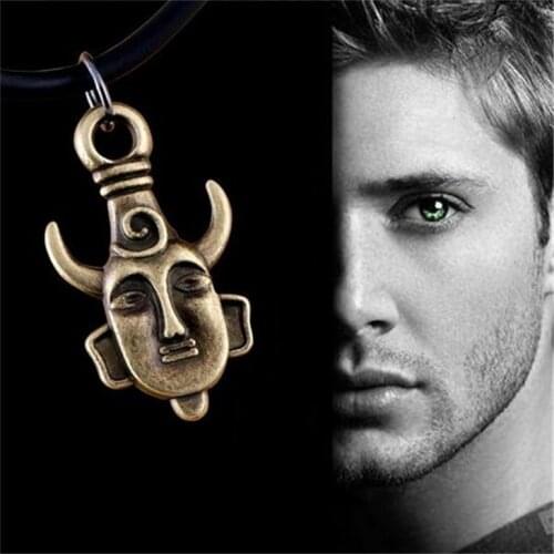 Supernatural Necklace Samulet Dean Winchester Jensen Ackles Amulet Bull Horn Pagan Buddha Pendant Vintage Jewelry SPN Wholesale