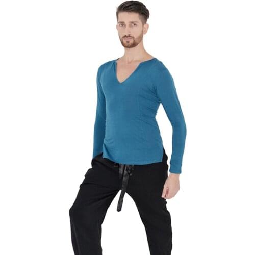Latin Dance Top For Men V-neck Salsa Dancewear Samba Costume Tap Dance Clothes Long Sleeve Dance Outfit American Clothing JL2392
