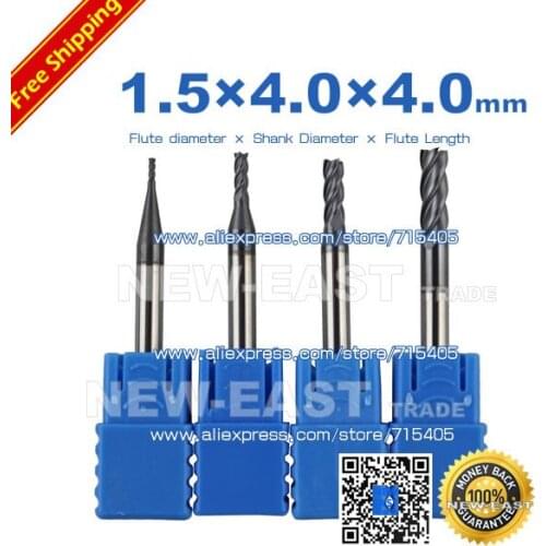 1lot(10PCS) solid carbide 1.5mm diameter 1.5x4x4x50mm 4 flutes HRC 55 CB CARBIDE for Stainless steel AlTiN