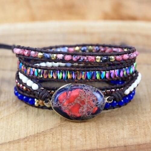 Vintage Mixed Natural Stones Charm yoga Wrap Bracelets Handmade energy yoga jewelry Weaving Statement Boho Bracelet Wholesale