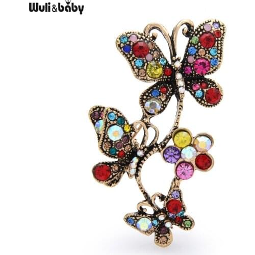 Wuli&baby Vintage Rhinestone Butterfly Brooches For Women Designer Insect Party Office All Match Brooch Pin Gifts