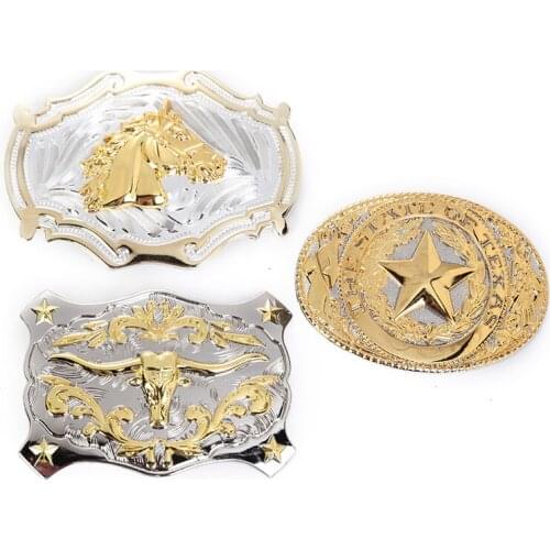 Western cowboy zinc alloy two-color bull head horse head five-pointed star belt buckle gift item