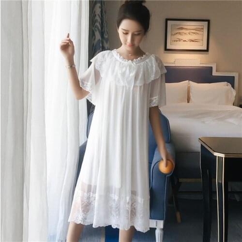 White Sleep Sleepshirt Summer Women Mesh Nightdress Short Sleeve Dress Lounge Gown Nightgown Lingerie Sleepwear Home Clothes