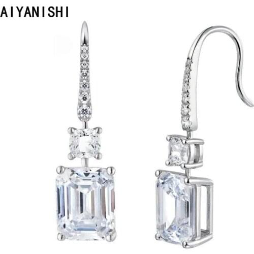 AIYANISHI 925 Sterling Silver Dangle Hook Earrings Jewelry Women Created Sapphire Emerald Drop Earring Party Gift for Girl Lady