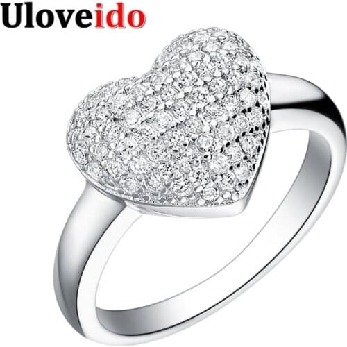 15% Off Ring Heart Jewelry Micro Pave Silver Plated Rings for Women Wedding Jewellery Acessorios Para Mulher Love Uloveido J070