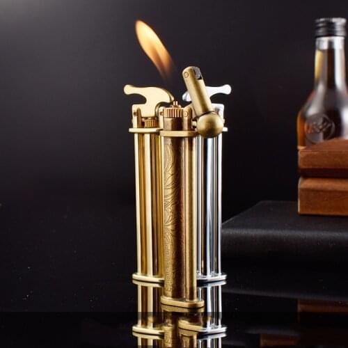 2020 JIFENG Three Trident Pure Brass Grinding Wheel Flame Gas Lighter Butane Cigarette Lighter Unusual Vintage Gadgets For Men