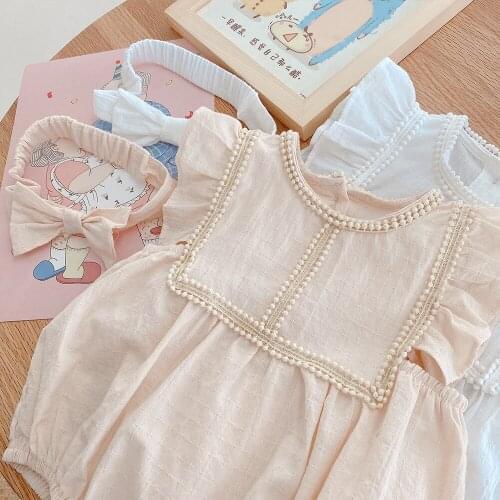 2021 New Summer Baby Girls Bodysuit Lace Collar Bodysuit Sleeveless Cotton Loose Casual Infant Clothes