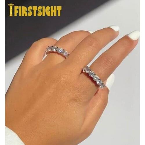 2021 New Iced Out Silver Color 5mm cz Eternity Band Ring Luxury Jewelry 5A Stone Promise Party HipHop Bling Women Ring
