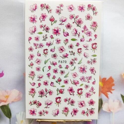 3D Nail Sticker Spring Fall Pink Peach Blossom Nail Glue Stickers Leaf Flowers Bud Stickers for Manicure Nail Art Decoration