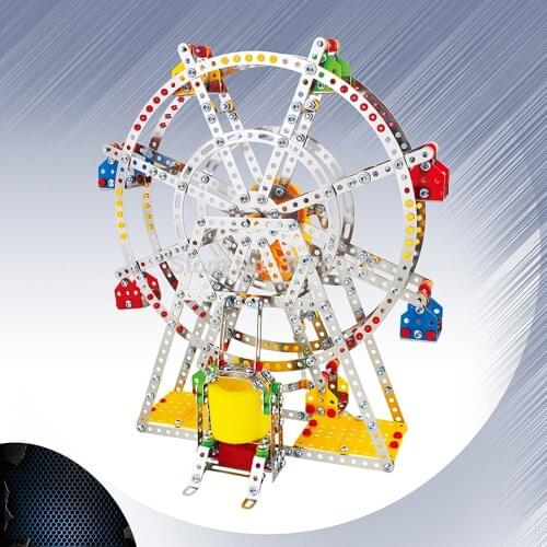 3D Puzzle DIY Metal Building Block Ferris wheel Building model with metal Beams and screws Lights & Music Educational Gift toys