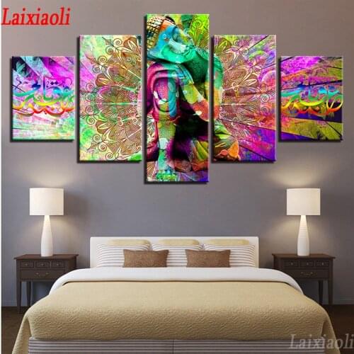 5 Pieces Colour Buddha Diy Diamond Painting Modular Psychedelic Mandala Cross Stitch 5D Full Embroidery Mosaic rhinestones paint