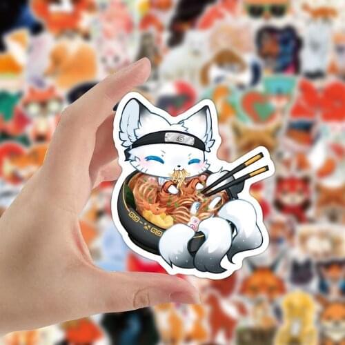 50/100Pcs Cartoon Yellow Little Fox Stickers Crafts For Scrapbooking Book Student Label Decorative Cute Animal Sticker Kids Toys