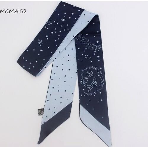 95cm*5cm Small Long Libra Printed Woman Silk Scarf 2020 Fashion Design Brand Scarf Skinny Scarf Bag Ribbons Cloth Accessories