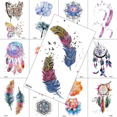 Watercolor Birds Feather Temporary Realistic Tattoos Sticker Waterproof Tattoo Dreamcatcher Fake Body Art Painting Arm Tatoos