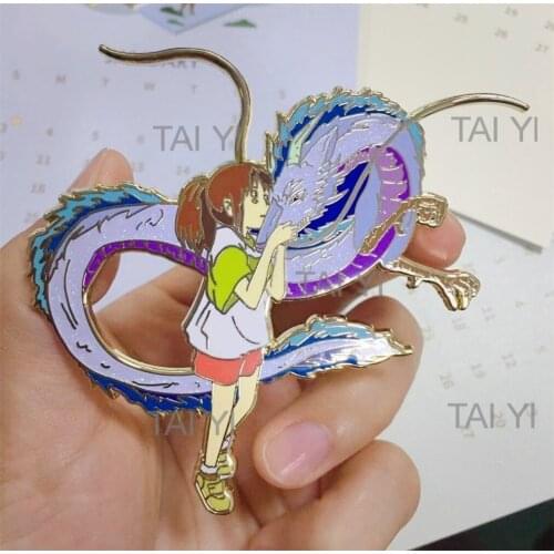 Anime Spirited Away Ogino Chihiro Nigihayami Kohakunushi 8cm Metal Badge Brooch Pin Button Bag Decor Acc Collector Limited Props