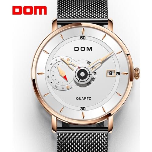 DOM New Sport Mens Watches Top Brand Luxury Full Steel Quartz Clock Waterproof Big Dial Watch Men Auto Male Wristwatch M-1299