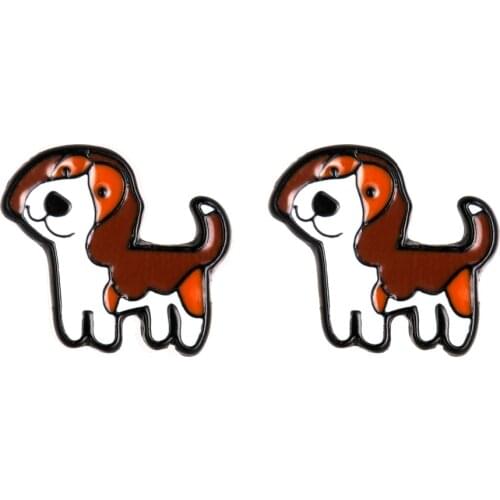 Daisies Beagle Puppy Shaped Enamel Stud Earring Cute Animal Dog For Women Girls Wedding Party Fashion Jewelry