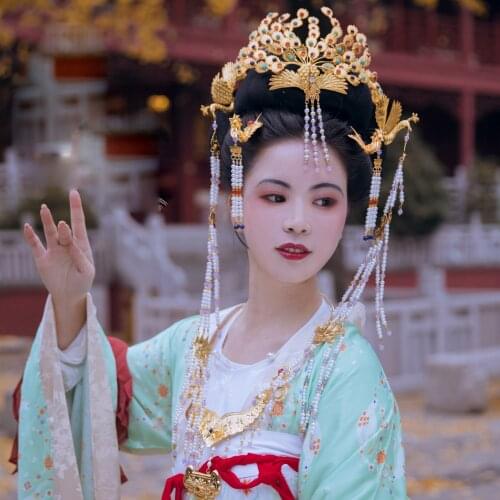 Feng Que Xian LYZ Traditional Unique Artwork Hanfu Hair Accessories Princess Peacock Hair Tiara Hand Carved Hair Jewelry