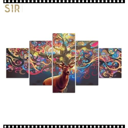 HD 5 Pieces Deer Elk Animal Pictures Posters Wall Art Home Decor for Living Room Painting on The Wall Deer Elk Pictures Wall Art