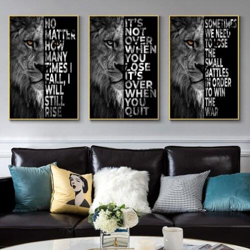 Wild Lions Letter Motivational Quote Art Canvas Painting Black Animals Posters Prints Wall Art Picture for Office Home Decor