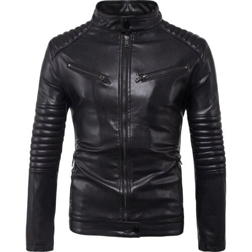 Classical Locomotive Leather Jackets Spring New Mens Pull Style Jacket Youth Handsome Stand Coats Solid Color Leather Coat