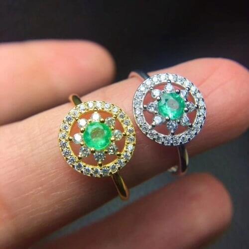 Natural emerald ring Free shipping 925 sterling silver 4mm gemstone Fine jewelry