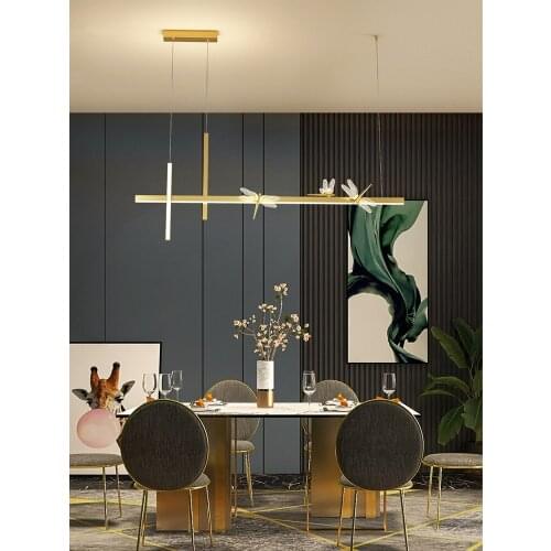 Creative acrylic restaurant chandelier modern minimalist fashion bar hanging lamp Nordic LED strip dragonfly chandelier ceiling