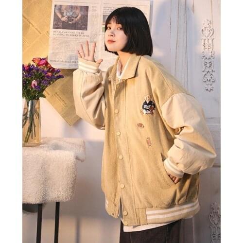 Womens spring baseball uniform spring and autumn thin Korean version of Harajuku street style jacket loose stitching jacket