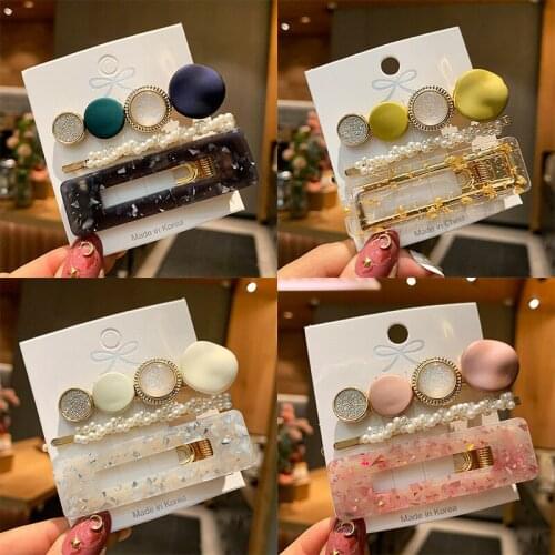 Fashion imitation pearl hairpin Korean acrylic womens hairpin hair accessories 3 pieces / set lovely hairpin headdress 2021