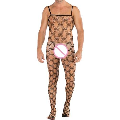 Mens One Piece Stockings Fishnet Underwear Mens Pantyhose Sissy Gay Net Tight Stockings Teddies Bodysuits Stockings