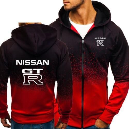 Hoodies Men GTR Car Logo Print Casual Hip Hop Harajuku Gradient color Hooded Fleece Sweatshirts Mens zipper Jacket Man Clothing