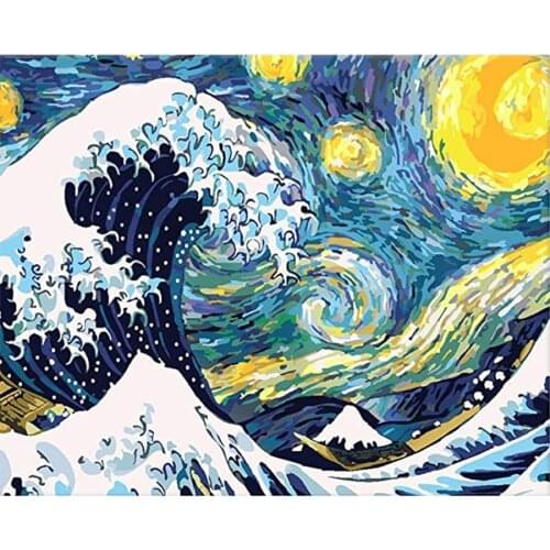 FSBCGT DIY Frame Oil Painting By Numbers Kits The Starry Night Pictures By Numbers Drawing On Canvas Van Gogh Art Decor