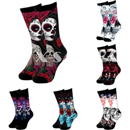 Skull Dance With Girl Rose 3D Fashion Long High Socks Cycling Casual Novelty Men Women Cotton Funny Colorful Leg Calf Cotton-3