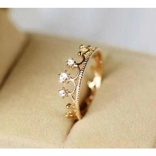 2021 New Ladies Ring Female Simple and Exquisite Crown Inlaid White Rhinestone Female Ring Jewelry Factory Direct Supply