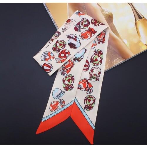 New Fashion Twill Silk Scarf Women Fashion Head Foulard Summer Luxury Brand Hat Printed Small Tie Bag Ribbons Hair Scarves