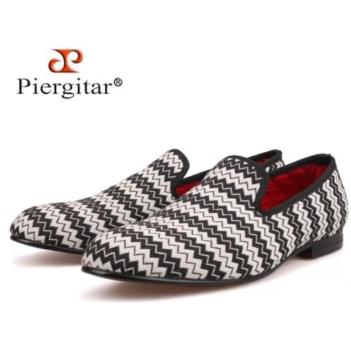 Piergitar New Summer style wave stripe Handmade Men Hemp shoes British style smoking slippers Casual mens Flats