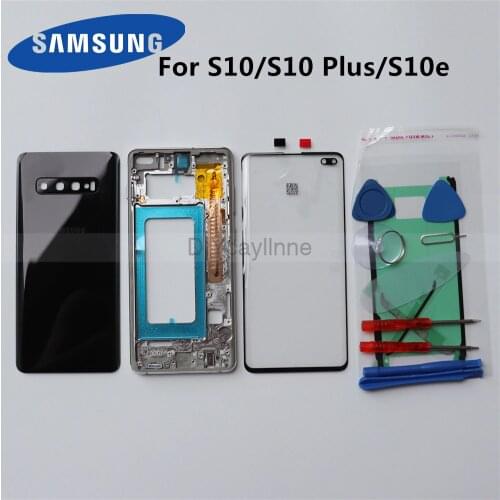 Complete Parts For Samsung Galaxy S10 Plus S10e G9370 Full Housing Case Back Cover + Front Screen Glass Lens + Middle Frame