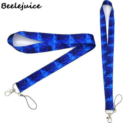 24pcs Blue Rose Flowers Neck Strap Lanyards ID badge card holder keychain Phone Strap Gift Ribbon webbing necklace Decorations