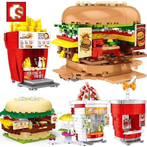 SEMBO City Street View Buildings Blocks Friends Hamburgers Ice Cream Shop Truck Food Store House Model Toys For Children Gift