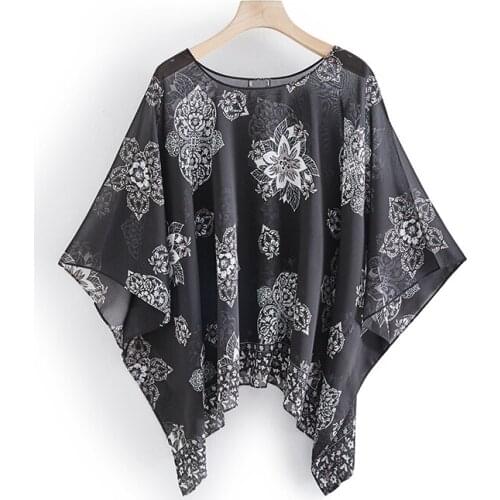JHBeute Spring Autumn Chiffon Printed Flower Scarf Womens Scarf Blouses Sun Protection Shawl Black Light Sunscreen Hijab