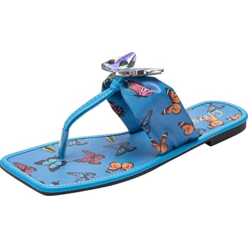 Spring Summer Women Slippers Fashion Butterfly Print Flip Flops Shiny Rhinestone Women Sandals Plus Size 42 Slides Indoor Shoes