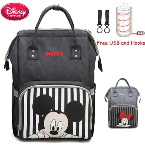 Disney Mummy Diaper Bag Mickey Mouse Backpack Maternity Nappy Bag Baby Travel Baby Bags for Mom Insulation USB Bottle Feeding