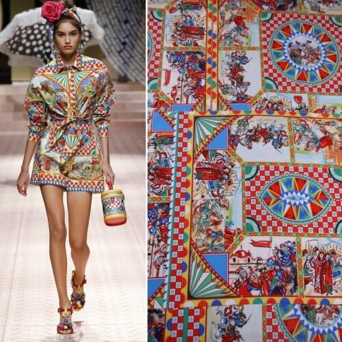 150X145cm Located Sicily General Horse Polyester Cotton Fabric for Woman Girl Clothes Dresses Blouse Shorts Sewing