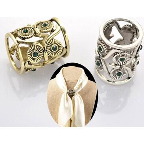 Miraculous Unisxe Retro Hollow OWL Crystal Buckle Scarf Holder Wedding Belt Brooches Clips Pins Bronze New Fashion Jewelry