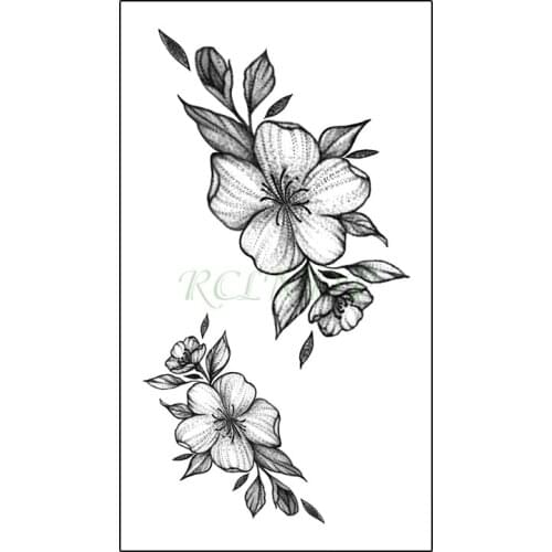 Waterproof Temporary Tattoo Sticker Black Flower Plant Element Flash Tatoo Fake Tatto Hand Arm Neck Body Body Art for Woman Men