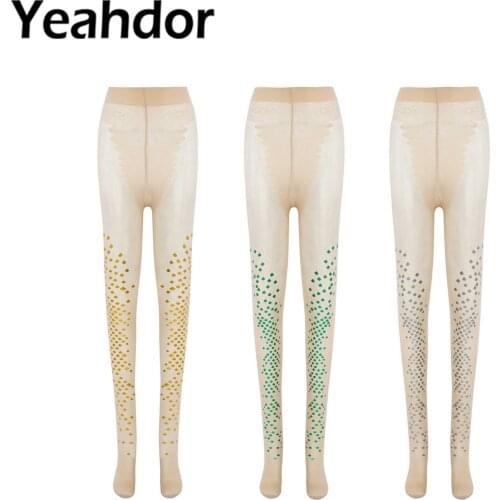 Womens Sexy Shiny Stockings Sparkle Mermaid Fish Scale Print Mesh Pantyhose Leggings Tights Transparent Thin Stocking Hosiery