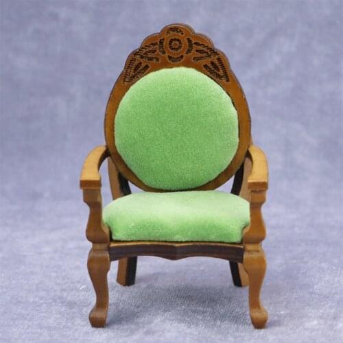 1/12 Dollhouse Miniature Vinatge Retro Flocking Seat Wood Chair for Living Room Furniture Life Scene Pretend Play Toy